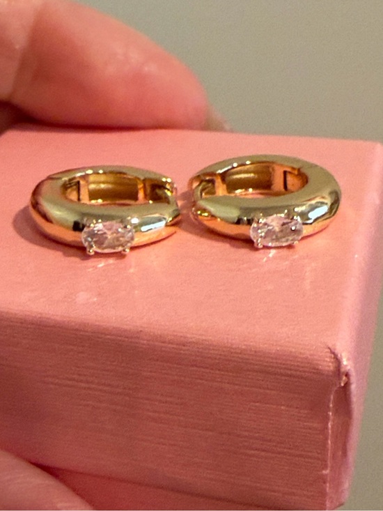 Jewelry - New Gold-Plated Hoop Earrings with Clear Stone Accent
